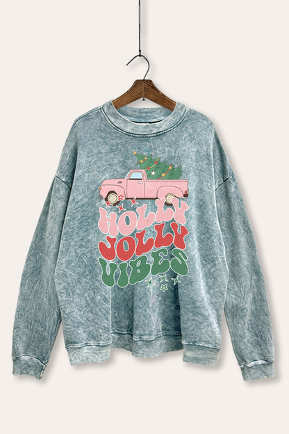 Holly Jolly Vibes Graphic Mineral Wash Sweatshirt