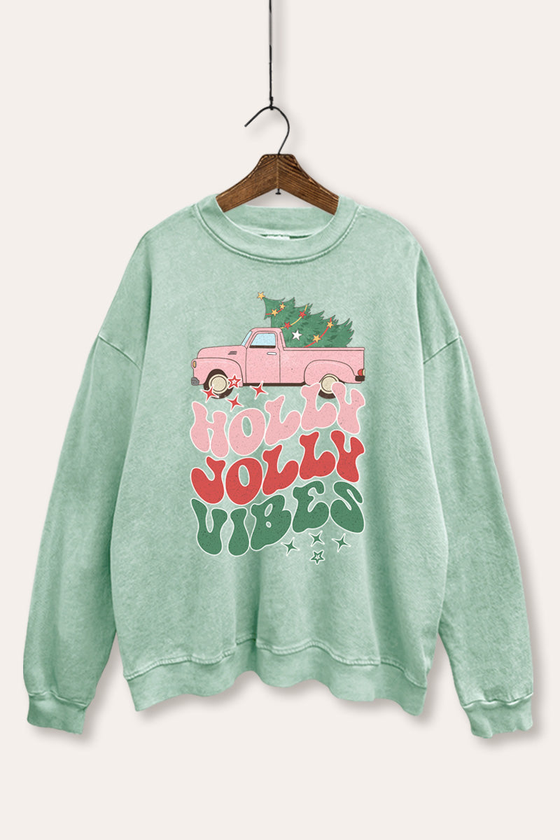 "holly jolly vibes" mineral wash christmas sweatshirt