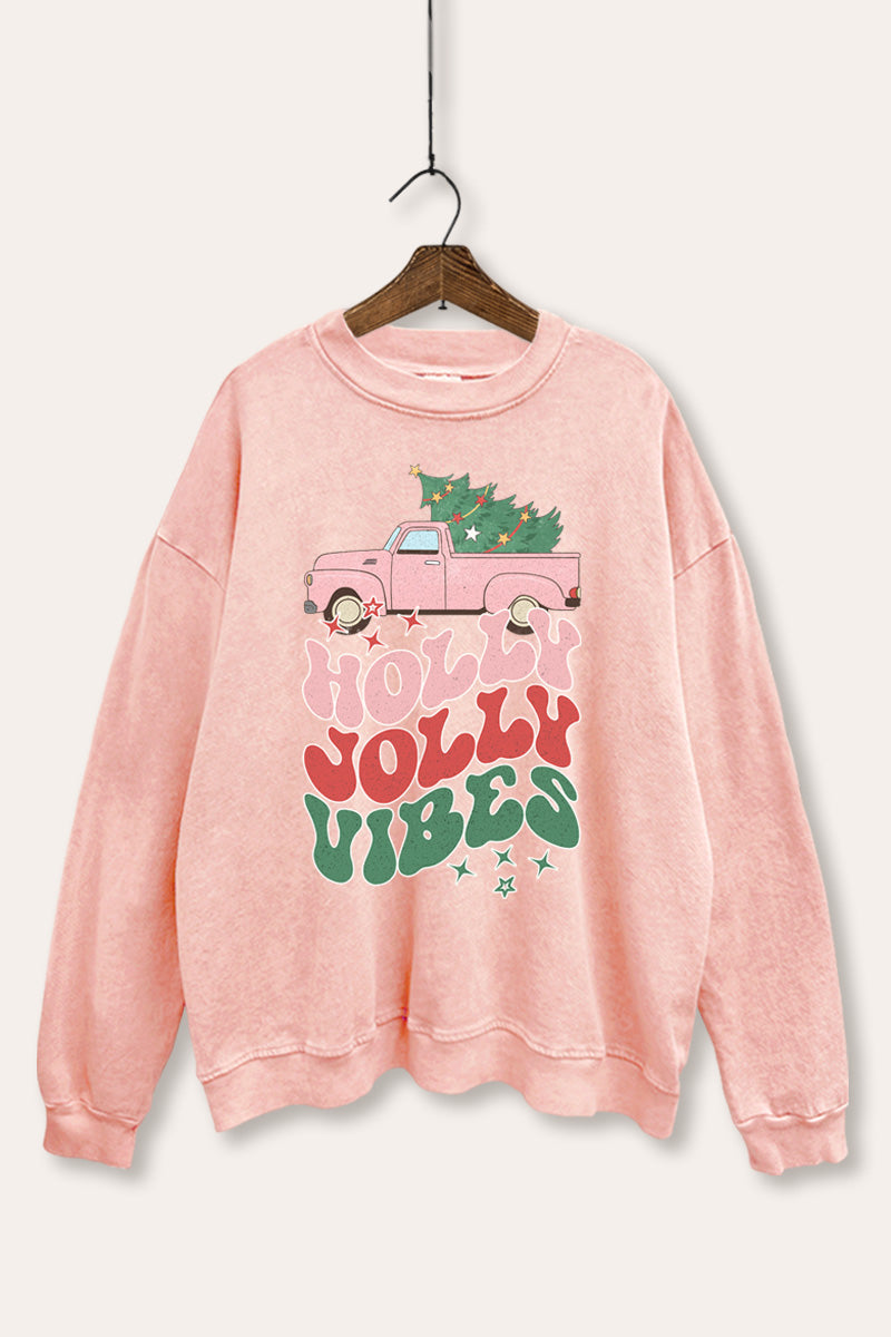"holly jolly vibes" mineral wash christmas sweatshirt