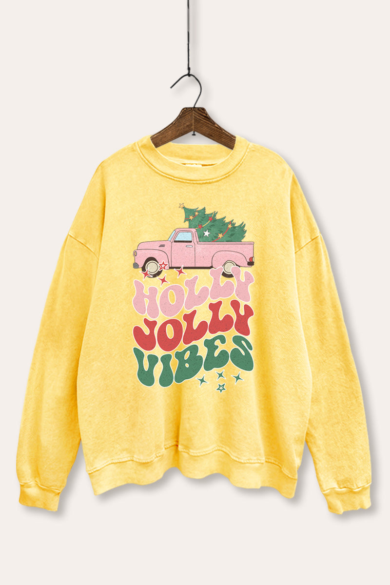 "holly jolly vibes" mineral wash christmas sweatshirt