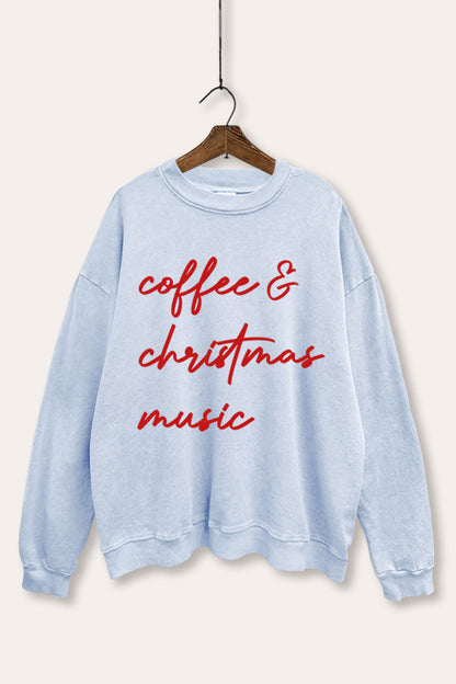 Coffee & Christmas Music Graphic Mineral Wash Sweatshirt