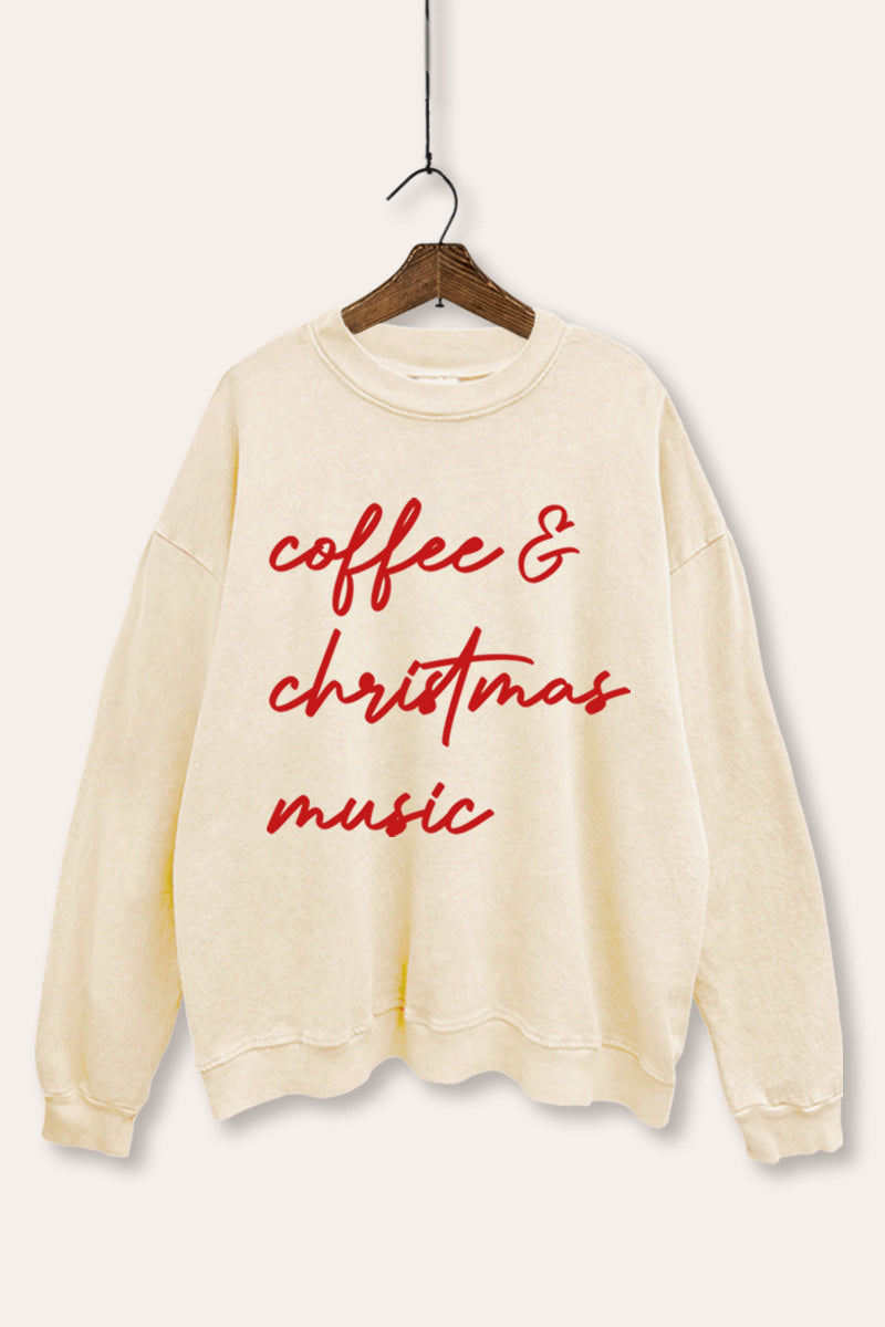 "coffee & christmas music" mineral wash graphic sweatshirt