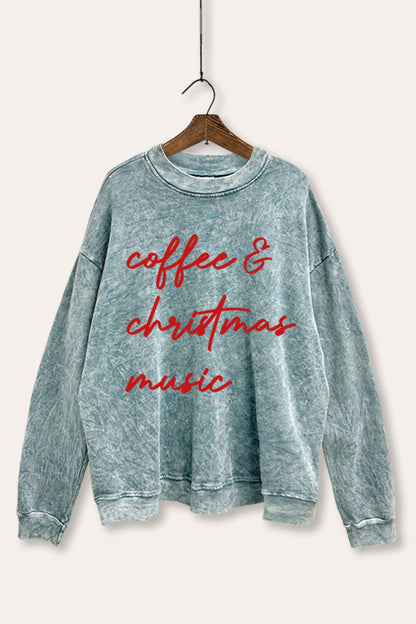 Coffee & Christmas Music Graphic Mineral Wash Sweatshirt