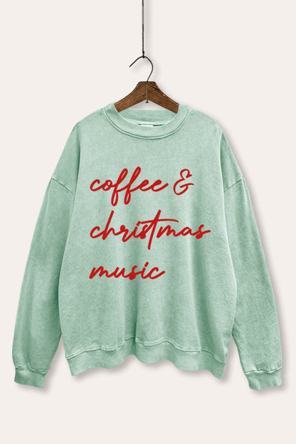 Coffee & Christmas Music Graphic Mineral Wash Sweatshirt