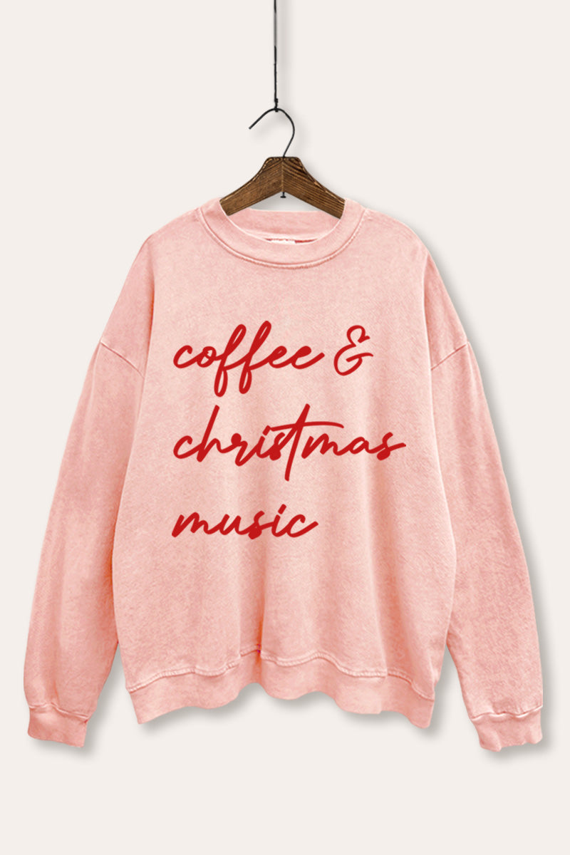Coffee & Christmas Music Graphic Mineral Wash Sweatshirt