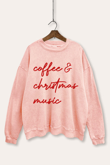 Coffee & Christmas Music Graphic Mineral Wash Sweatshirt