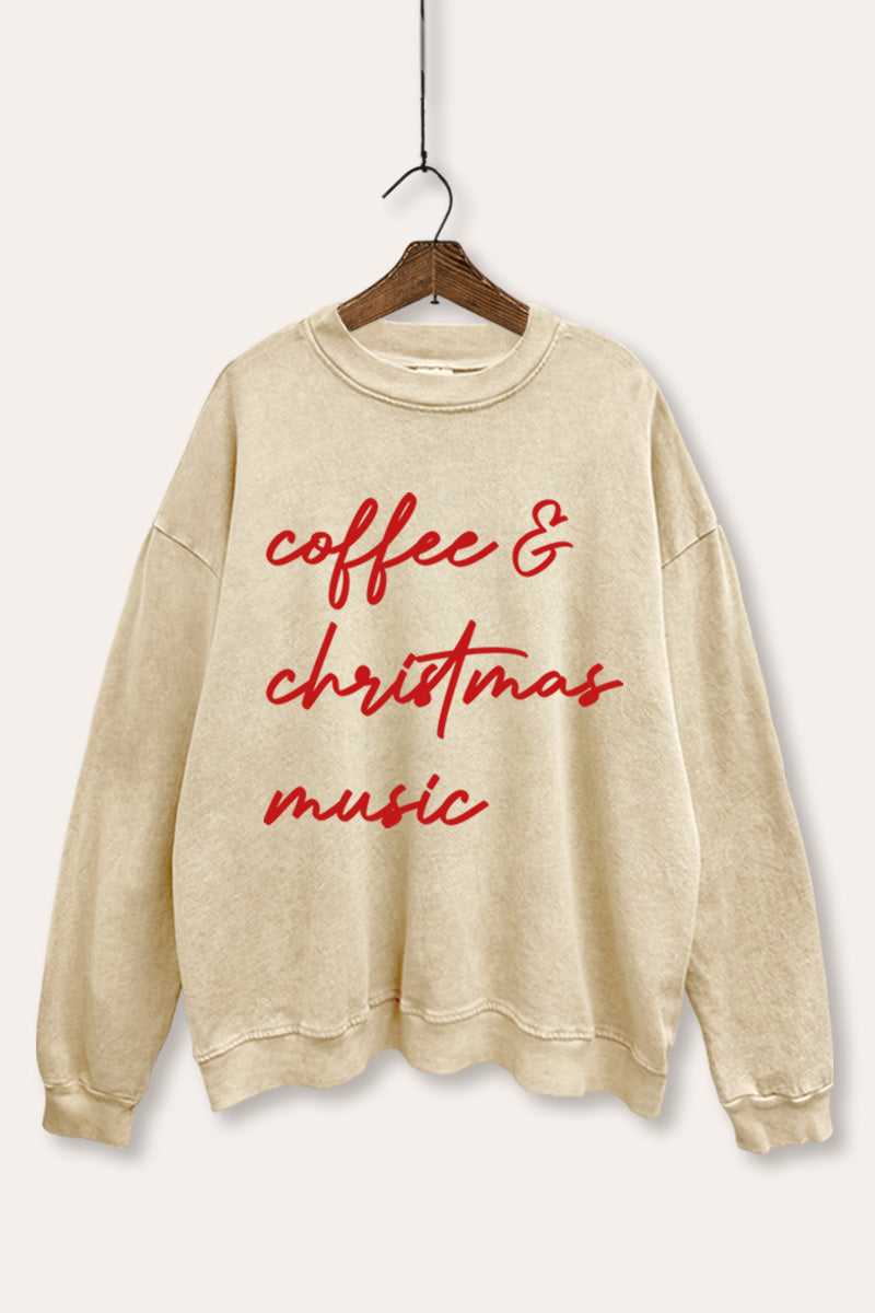 "coffee & christmas music" mineral wash graphic sweatshirt