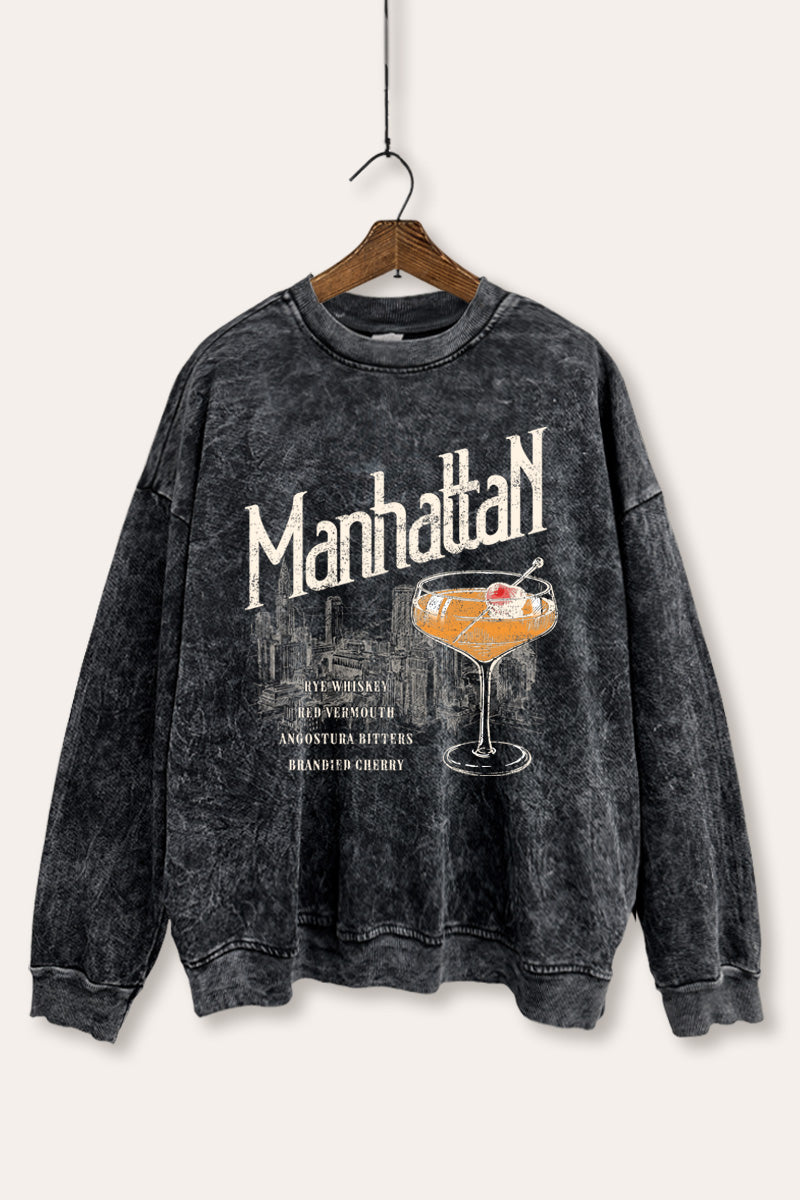 manhattan cocktail mineral wash graphic sweatshirt