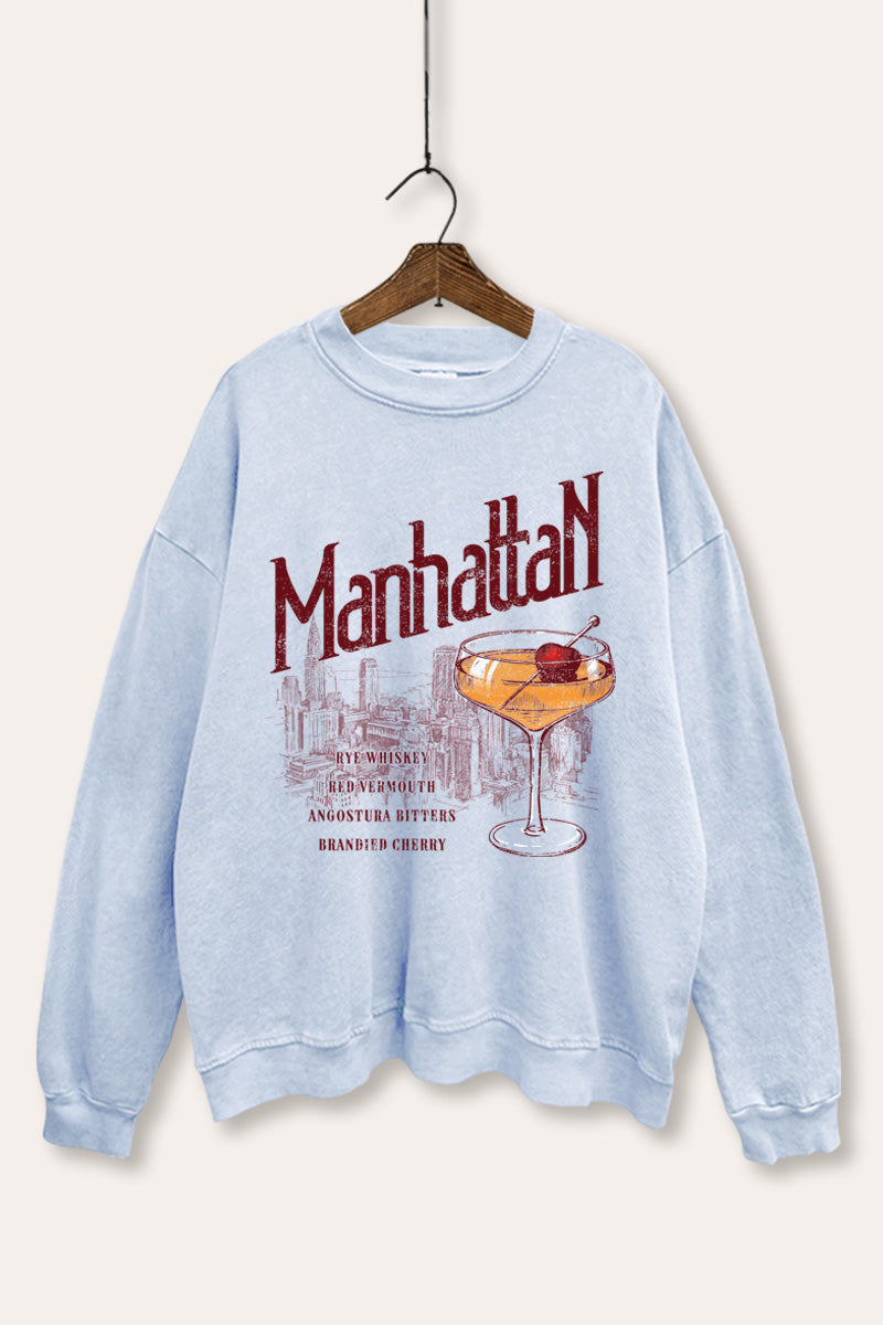 manhattan cocktail mineral wash graphic sweatshirt