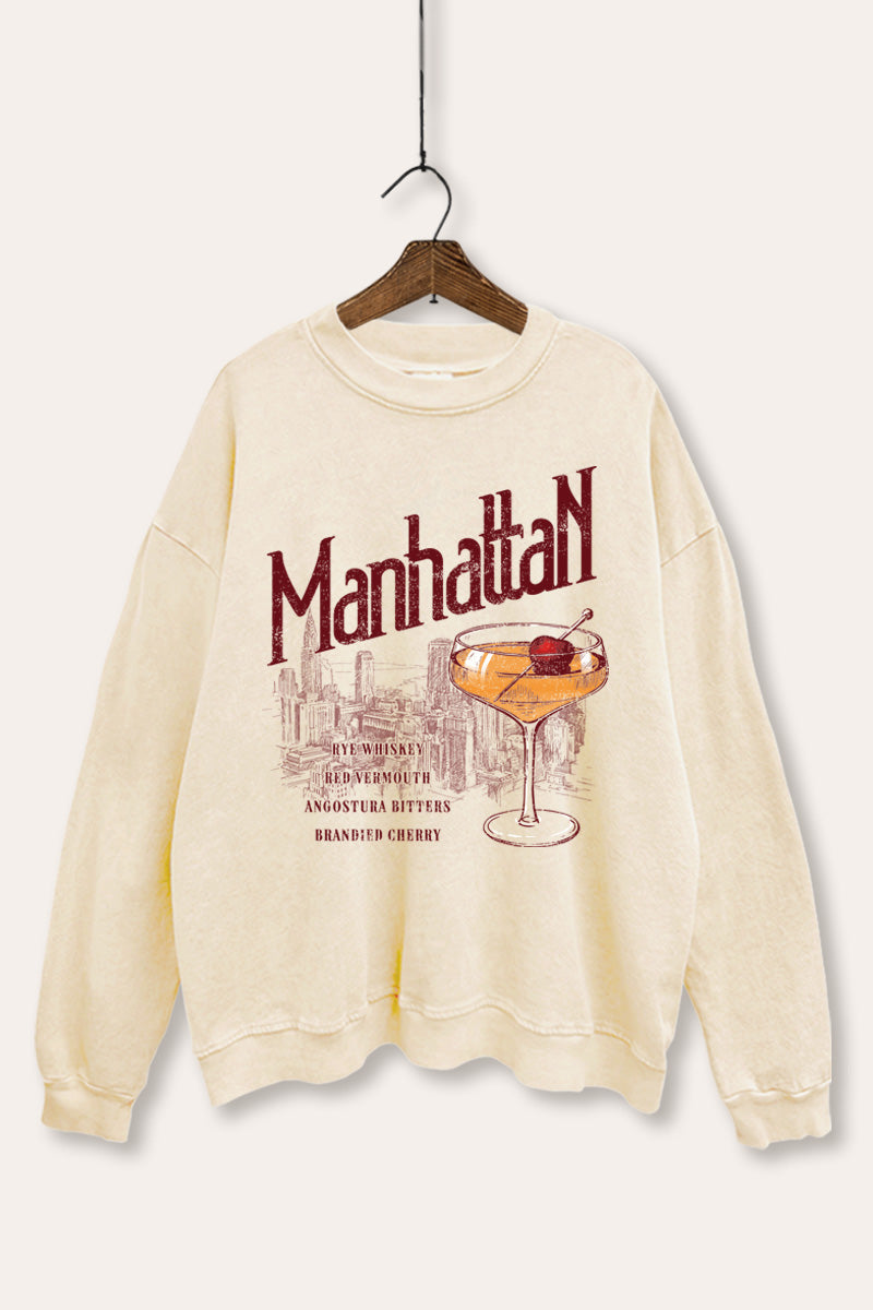 manhattan cocktail mineral wash graphic sweatshirt
