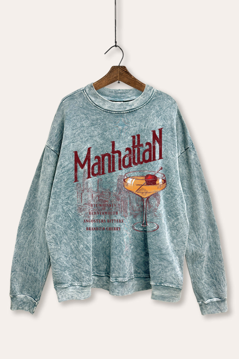 manhattan cocktail mineral wash graphic sweatshirt