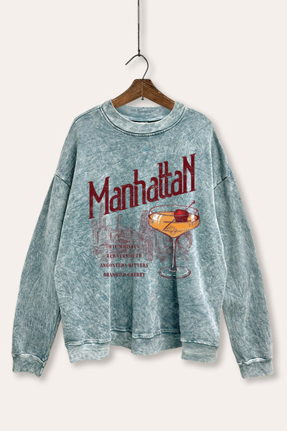 Manhattan Cocktail Graphic Mineral Wash Sweatshirt