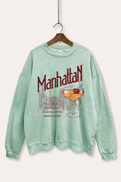 Manhattan Cocktail Graphic Mineral Wash Sweatshirt