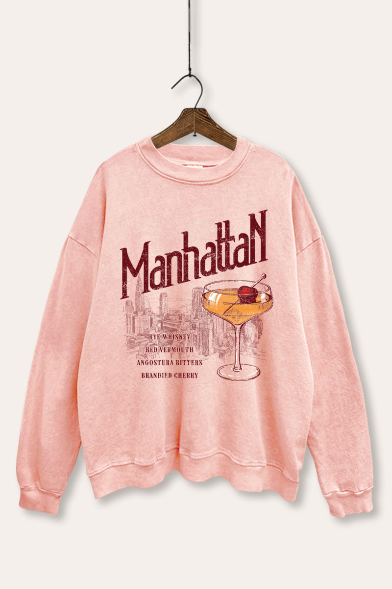 manhattan cocktail mineral wash graphic sweatshirt