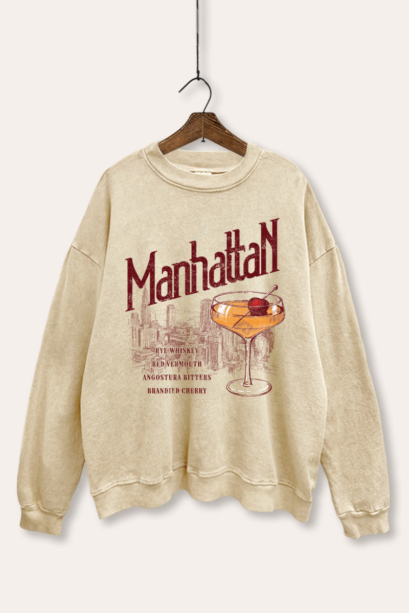 manhattan cocktail mineral wash graphic sweatshirt