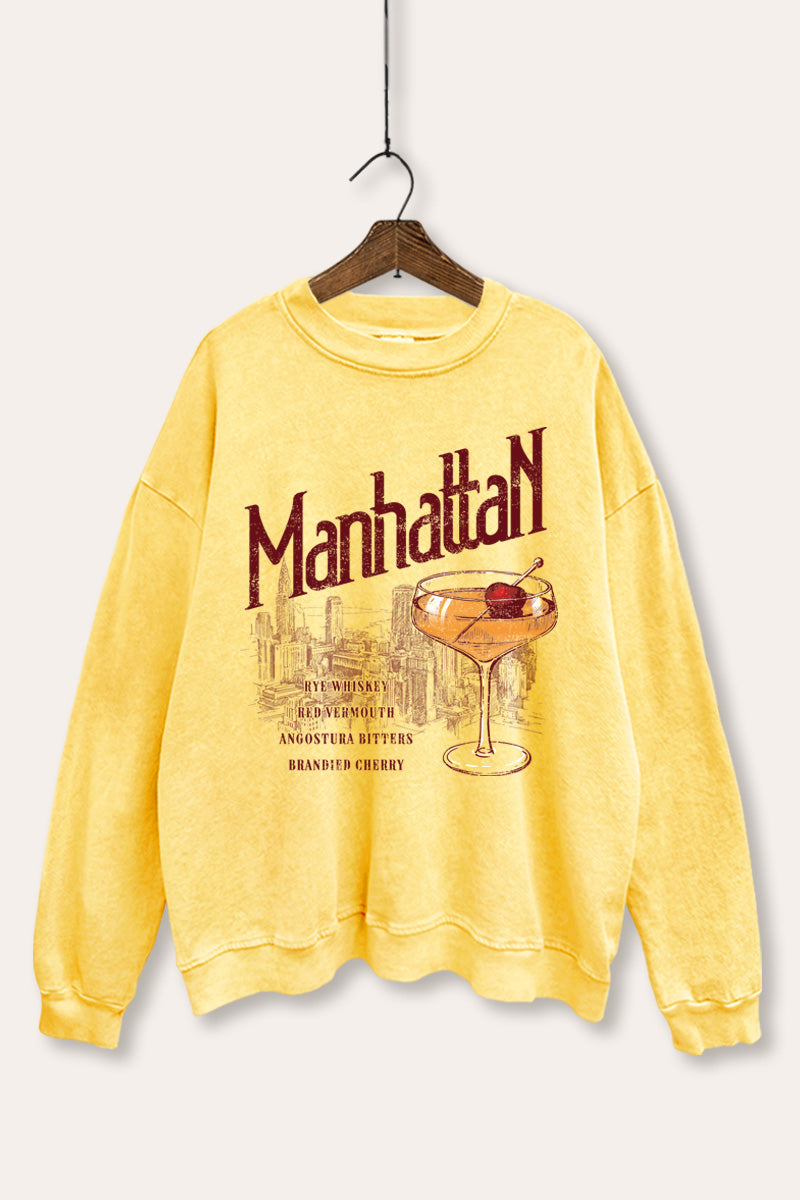 manhattan cocktail mineral wash graphic sweatshirt