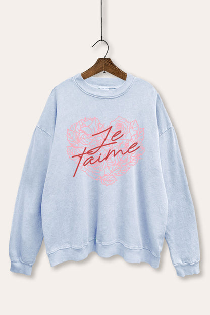 Je T'aime Rose Heart Graphic Mineral Wash Sweatshirt
