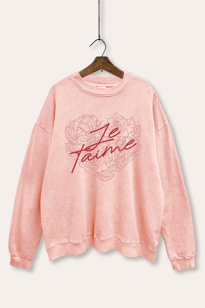 Je T'aime Rose Heart Graphic Mineral Wash Sweatshirt