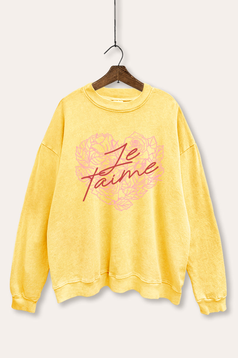 Je T'aime Rose Heart Graphic Mineral Wash Sweatshirt