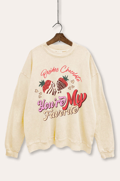Favorite Besides Chocolate Graphic Mineral Wash Sweatshirt