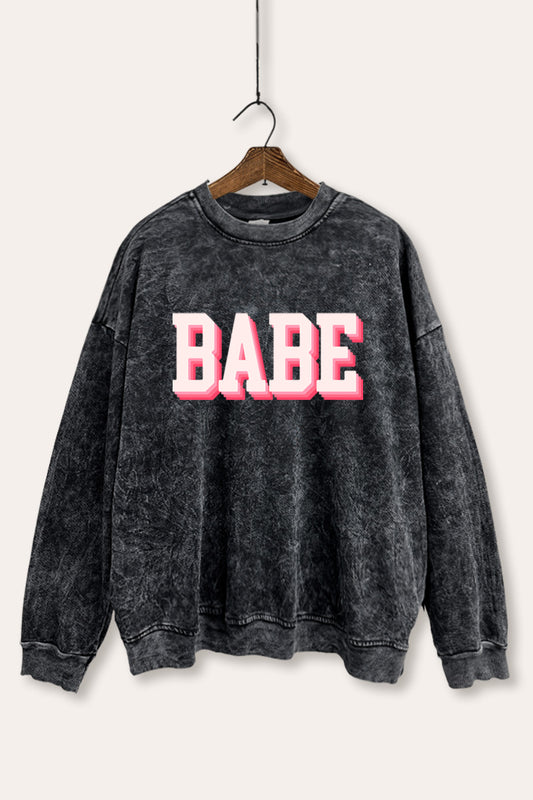 Babe Typography Mineral Wash Sweatshirt