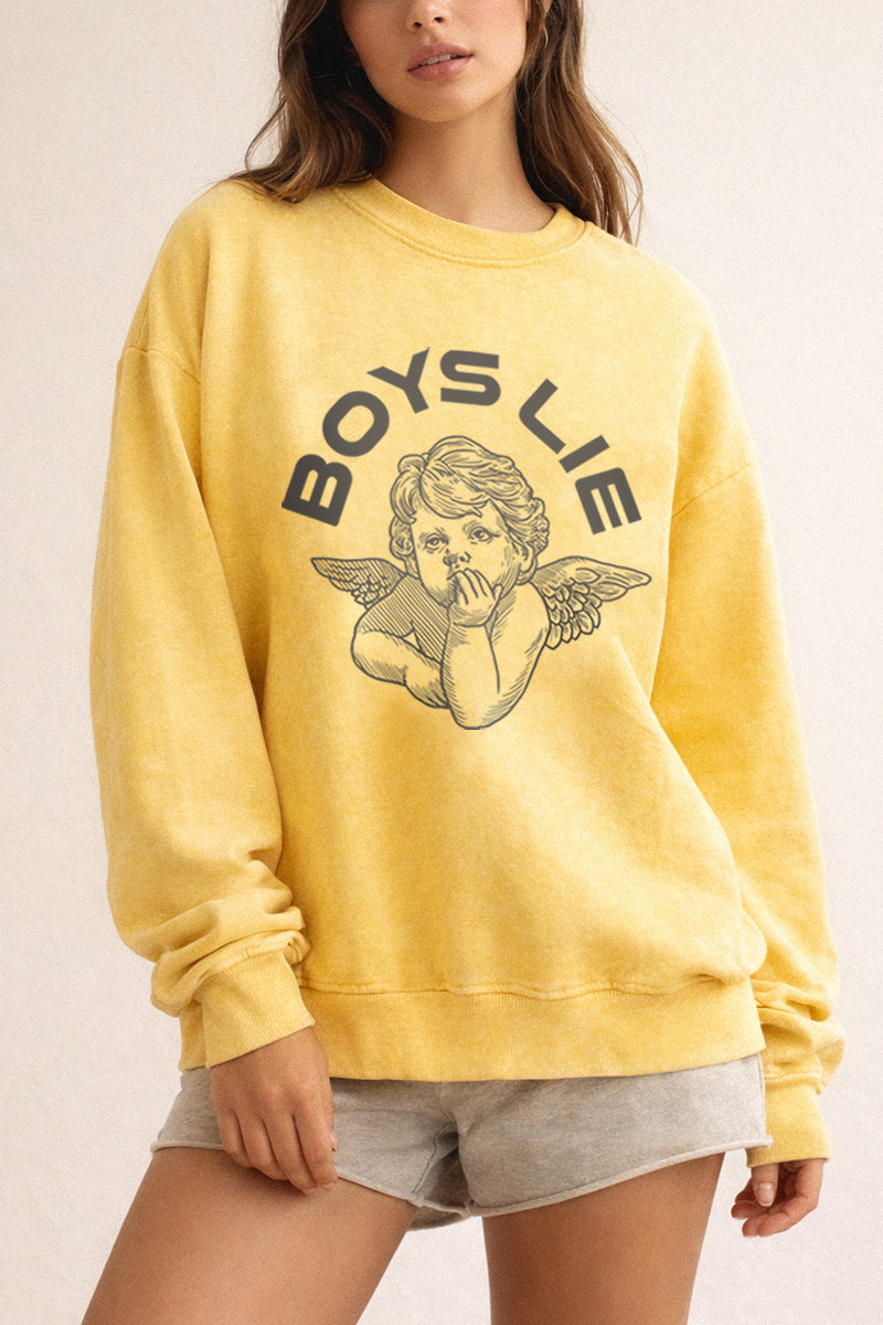 Boys Lie Angel Graphic Mineral Wash Sweatshirt