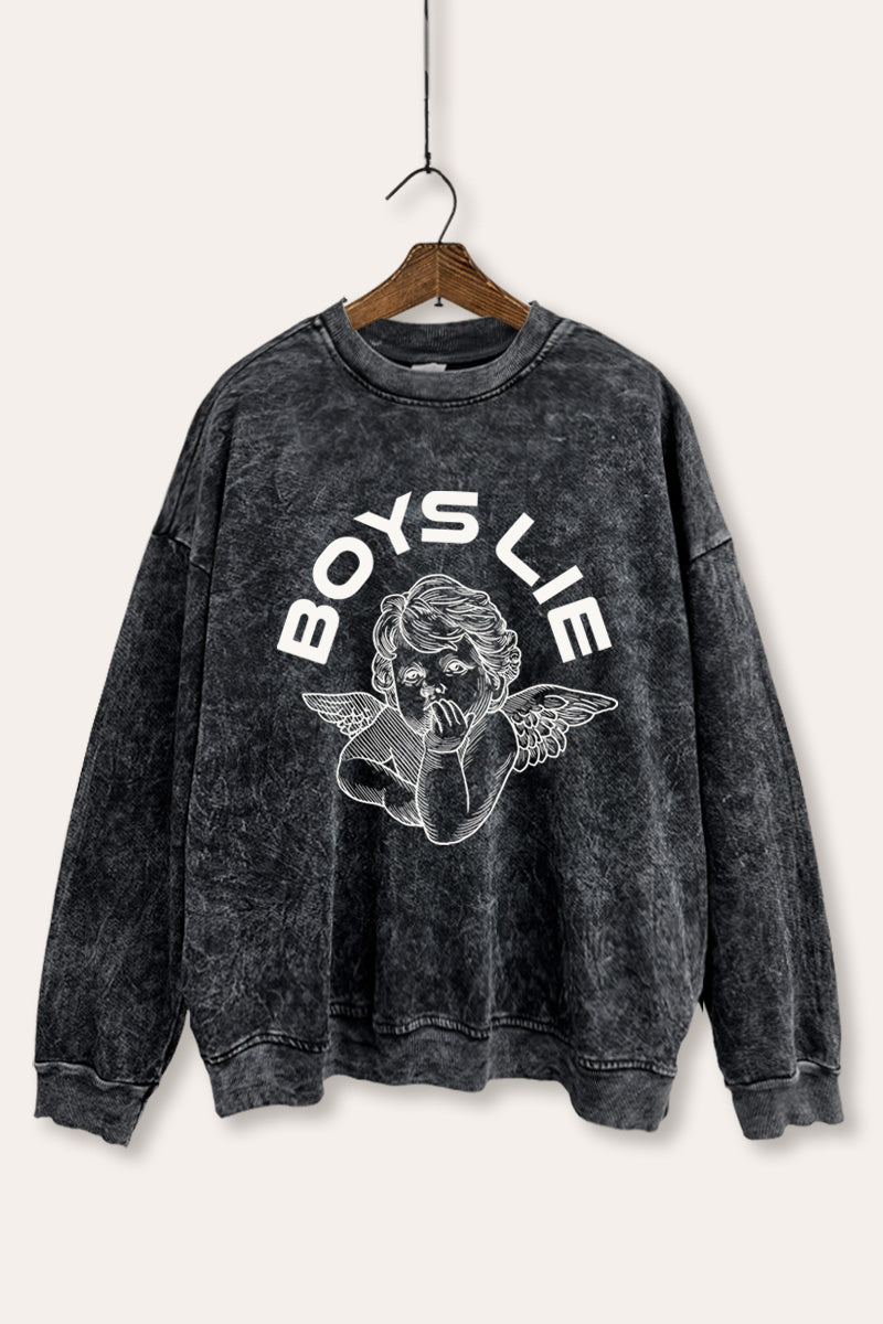 Boys Lie Angel Graphic Mineral Wash Sweatshirt