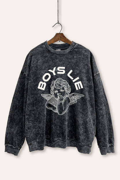 Boys Lie Angel Graphic Mineral Wash Sweatshirt