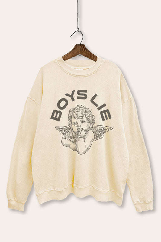 Boys Lie Angel Graphic Mineral Wash Sweatshirt