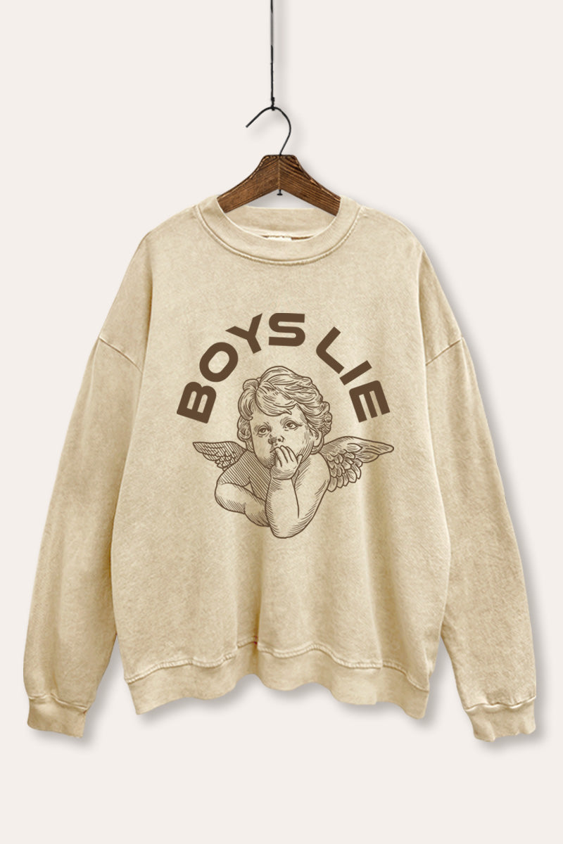 Boys Lie Angel Graphic Mineral Wash Sweatshirt