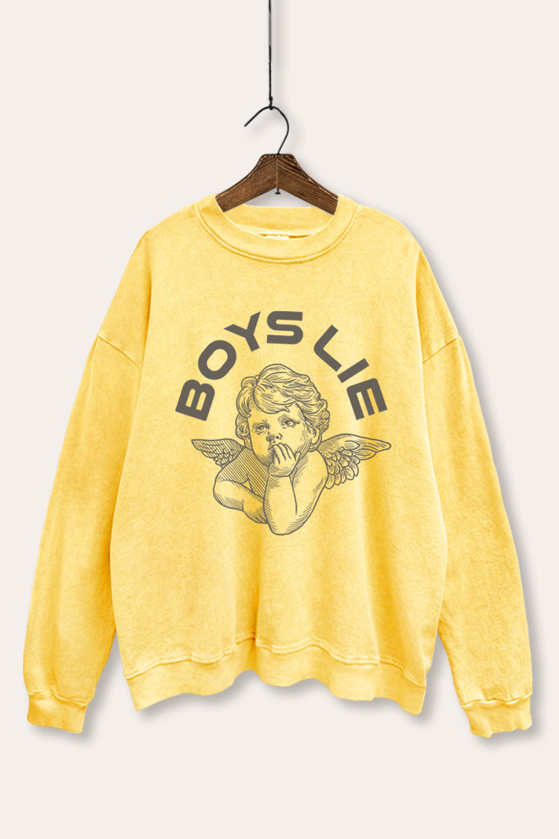 Boys Lie Angel Graphic Mineral Wash Sweatshirt