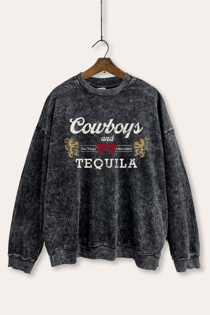Cowboys & Tequila Graphic Mineral Wash Sweatshirt