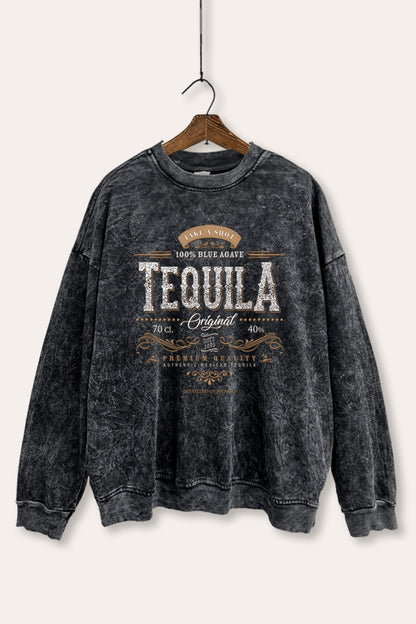 Western Tequila Label Graphic Mineral Wash Sweatshirt