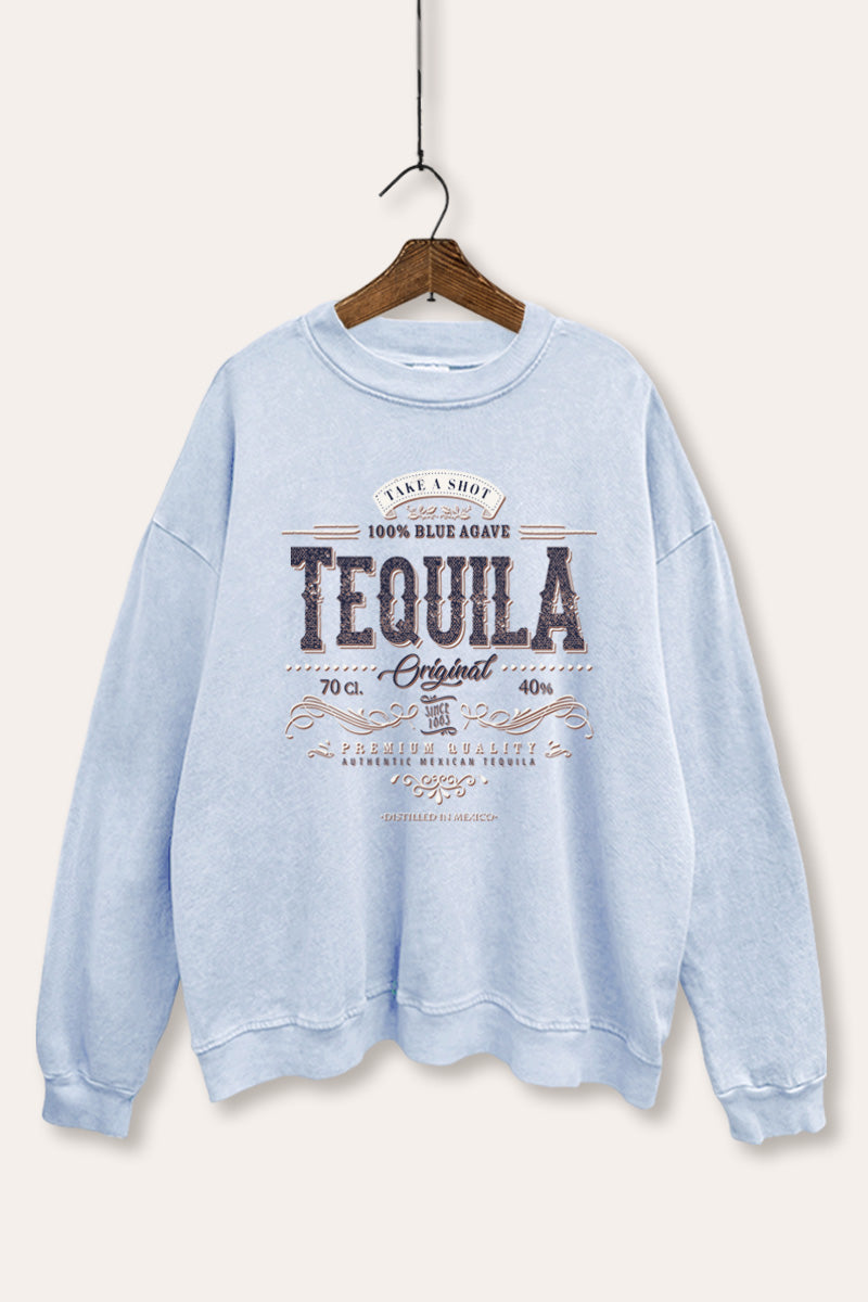 Western Tequila Label Graphic Mineral Wash Sweatshirt