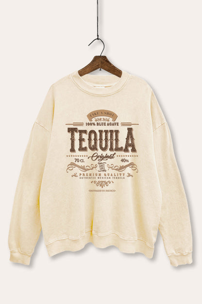 Western Tequila Label Graphic Mineral Wash Sweatshirt