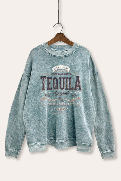 Western Tequila Label Graphic Mineral Wash Sweatshirt