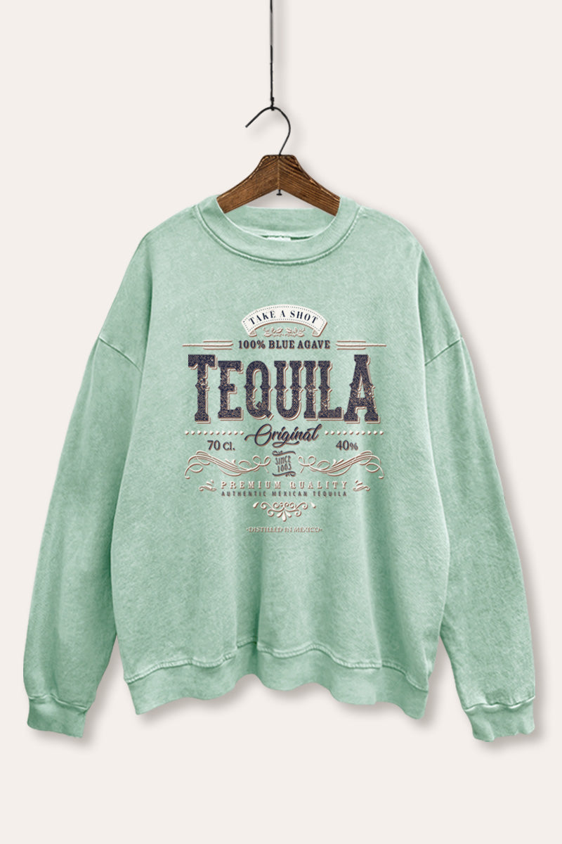 Western Tequila Label Graphic Mineral Wash Sweatshirt