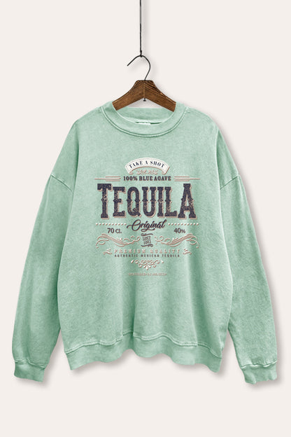Western Tequila Label Graphic Mineral Wash Sweatshirt