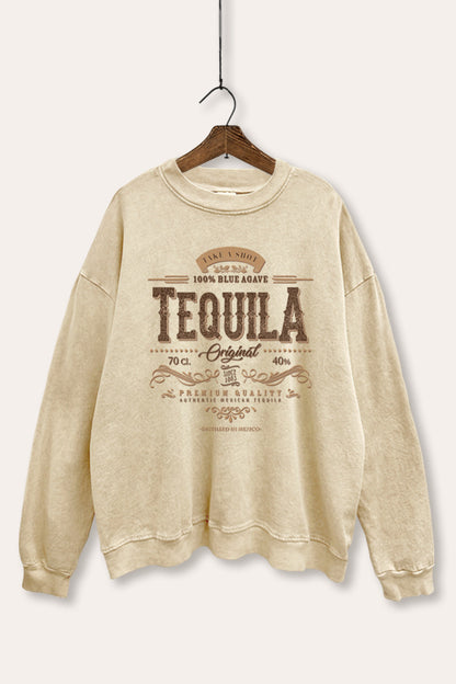 Western Tequila Label Graphic Mineral Wash Sweatshirt