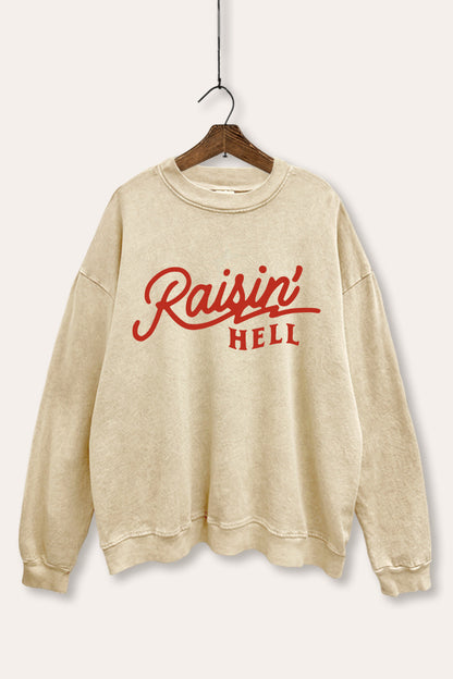 Raisin' Hell Retro Graphic Mineral Wash Sweatshirt