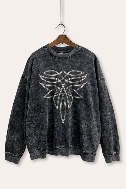 Western Boots Toe Stitch Graphic Mineral Wash Sweatshirt