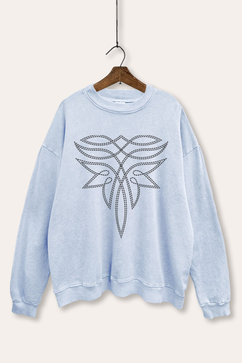 western cowboy boots toe stitch pattern mineral wash graphic sweatshirt