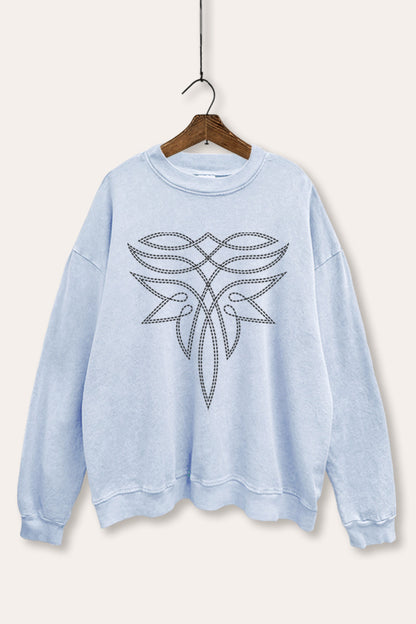 Western Boots Toe Stitch Graphic Mineral Wash Sweatshirt