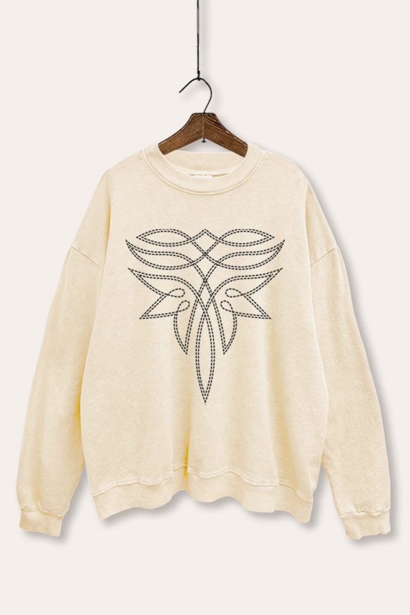 western cowboy boots toe stitch pattern mineral wash graphic sweatshirt