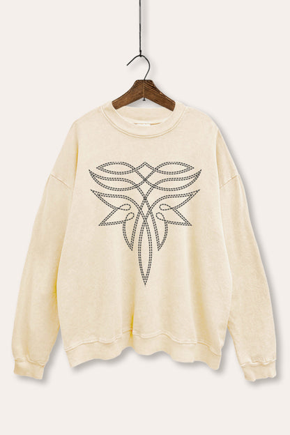 Western Boots Toe Stitch Graphic Mineral Wash Sweatshirt