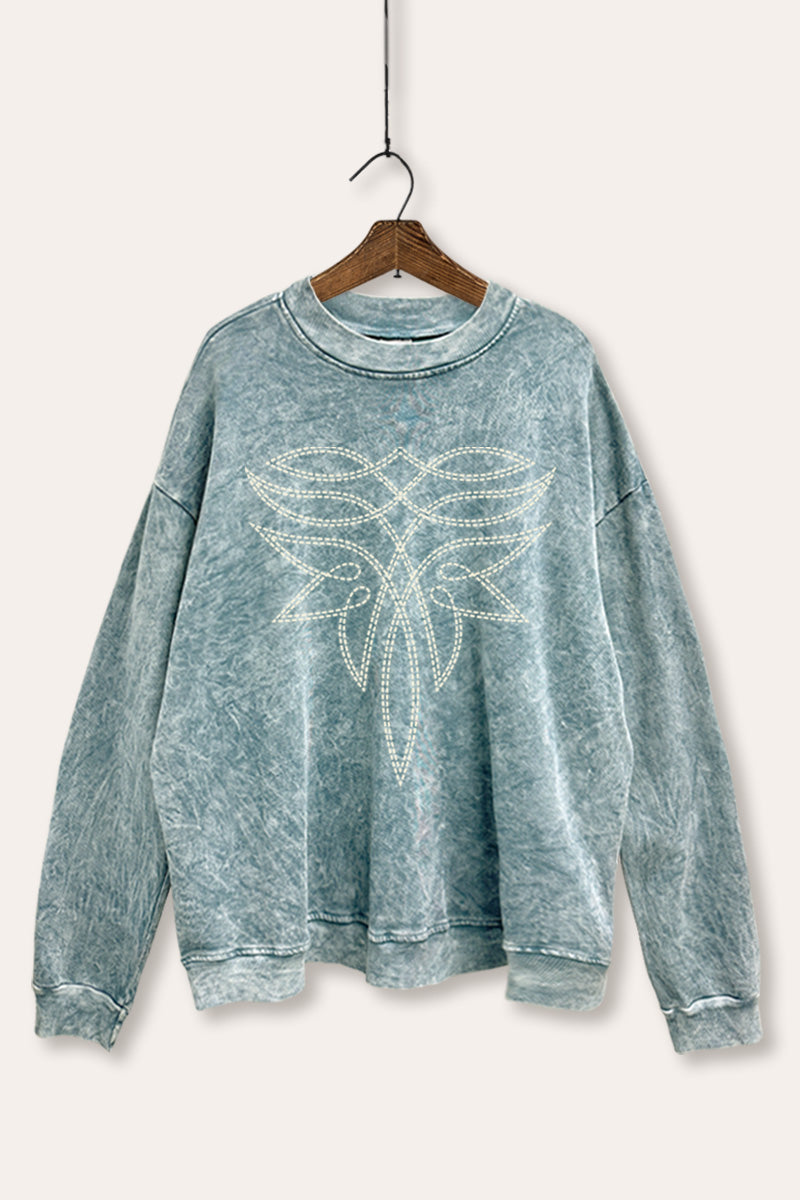 Western Boots Toe Stitch Graphic Mineral Wash Sweatshirt