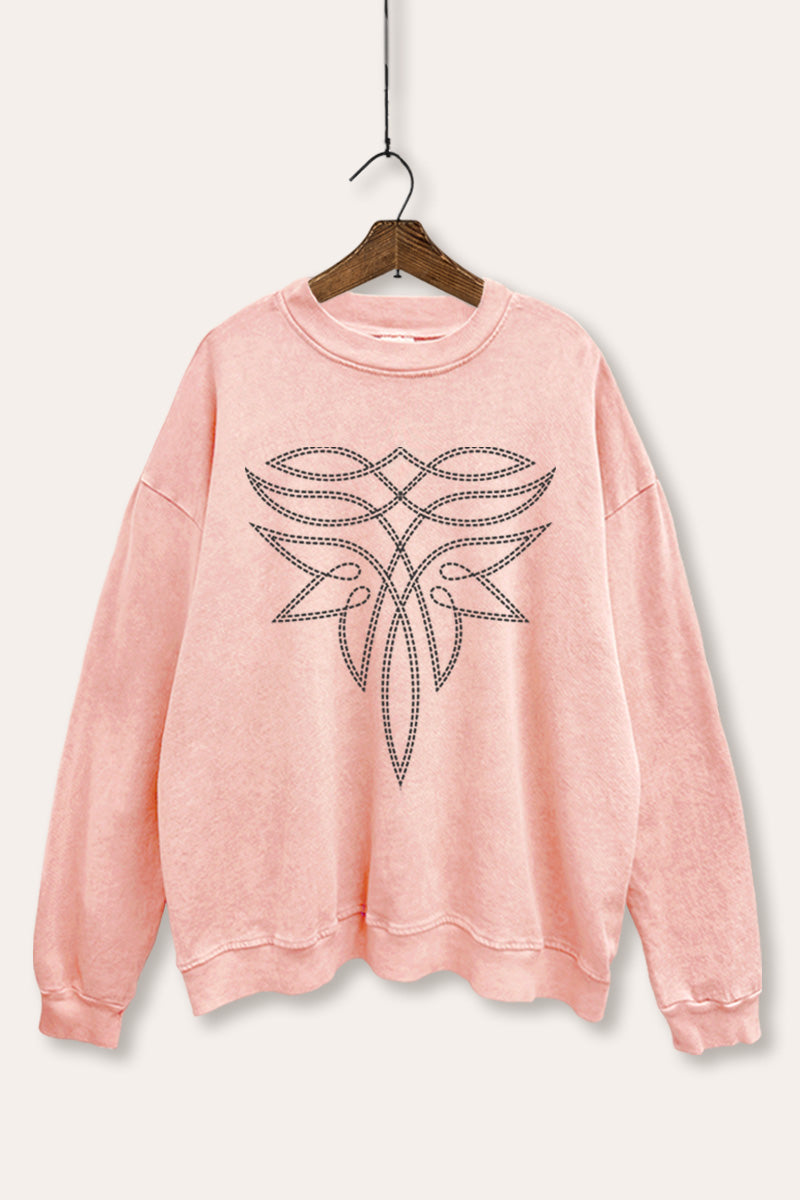 Western Boots Toe Stitch Graphic Mineral Wash Sweatshirt