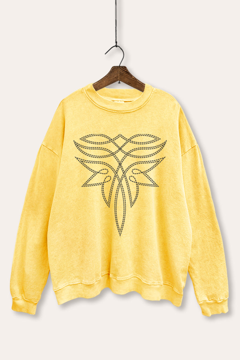 western cowboy boots toe stitch pattern mineral wash graphic sweatshirt