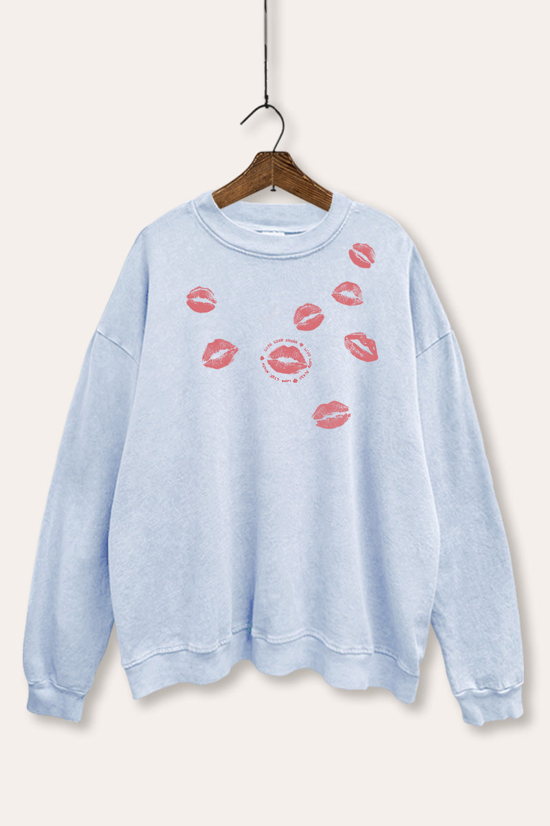 Kiss Mark Lips Graphic Mineral Wash Sweatshirt
