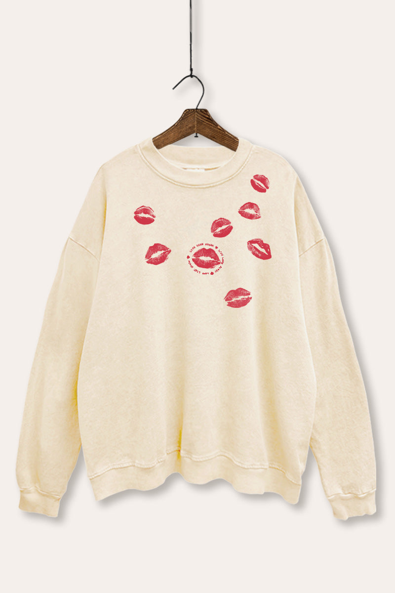 Kiss Mark Lips Graphic Mineral Wash Sweatshirt